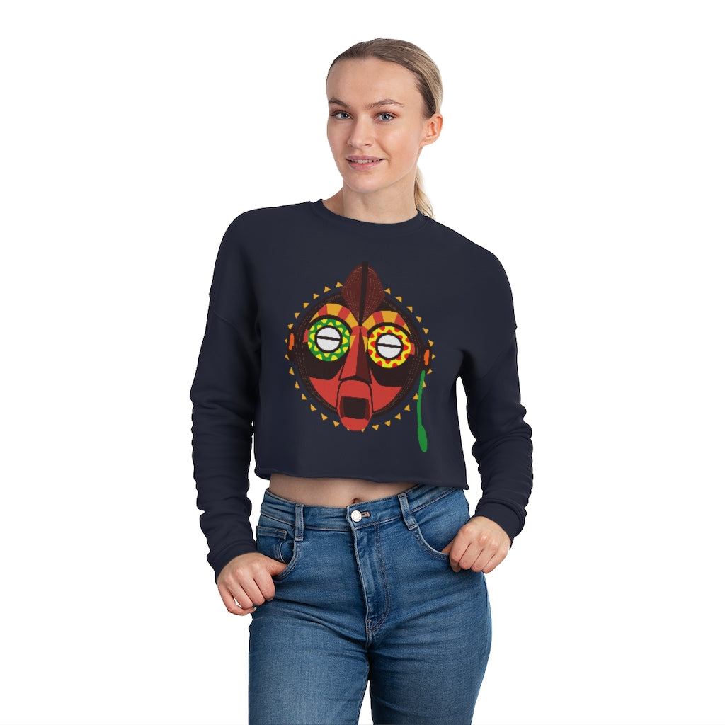 Tribal African Mask Cropped Sweatshirt