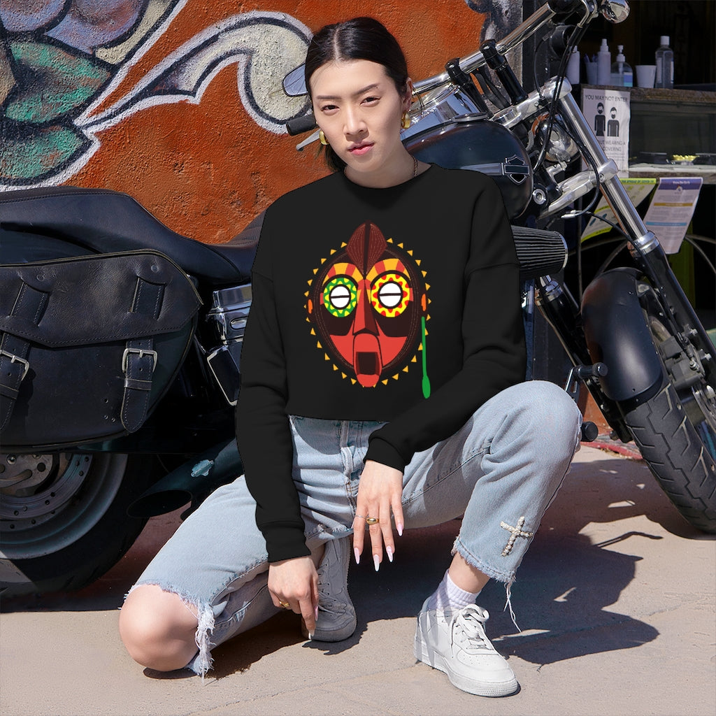 Tribal African Mask Cropped Sweatshirt