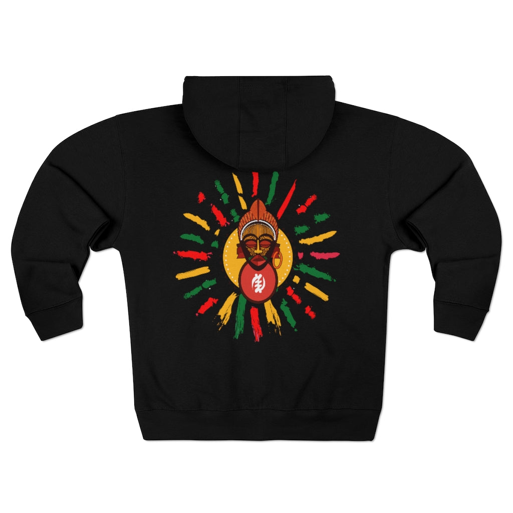 Sunny Tribal African Mask Unisex Premium Full Zip Hoodie