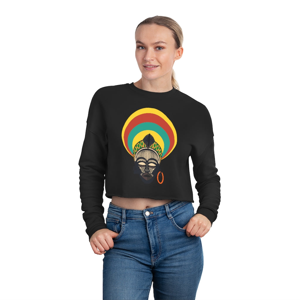 Tribal African Mask Cropped Sweatshirt