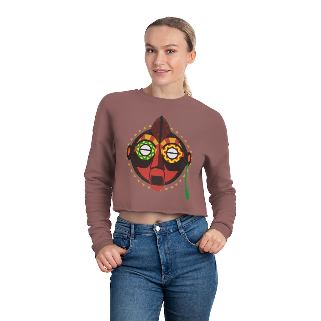 Tribal African Mask Cropped Sweatshirt