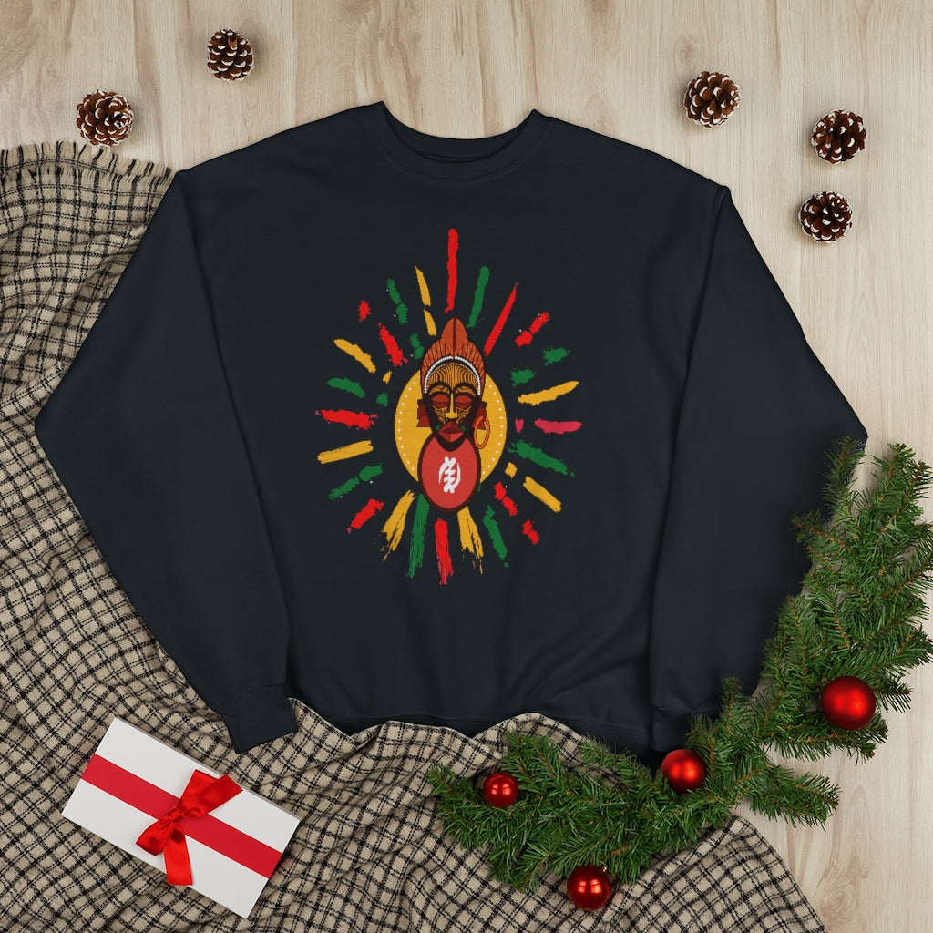 Sunny Tribal African Mask Unisex EcoSmart® Crewneck Sweatshirt